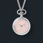 Personalised Bridesmaid's Name and Monogram Watch<br><div class="desc">Elegant Personalised Bridesmaid Gifts
featuring personalised monogram in white elegant script font style with bridesmaid's name and title in classic serif font style on blush pink background.

Also perfect for maid of honour,  mother of the bride and more.</div>