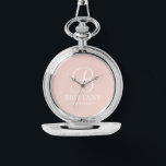 Personalised Bridesmaid's Name and Monogram Watch<br><div class="desc">Elegant Personalised Bridesmaid Gifts
featuring personalised monogram in white elegant script font style with bridesmaid's name and title in classic serif font style on blush pink background.

Also perfect for maid of honour,  mother of the bride and more.</div>