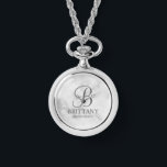 Personalised Bridesmaid's Name and Monogram Watch<br><div class="desc">Elegant Personalised Bridesmaid Gifts
featuring personalised monogram in grey elegant script font style with bridesmaid's name and title in classic serif font style on white marble background.

Also perfect for groomsmen,  best man,  father of the bride,  maid of honour,  flower girl,  mother of the bride and more.</div>