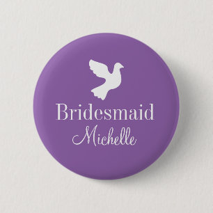 Personalised bridesmaids name badge dove buttons