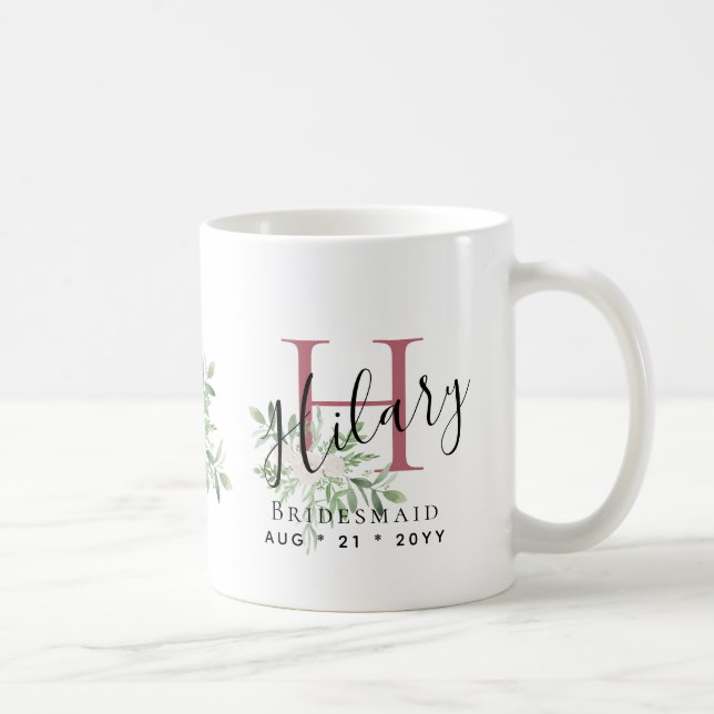 Personalised Bridesmaids Pink Initial Name Floral  Coffee Mug (Right)