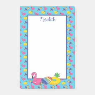 Personalised Bright Blue Pool Floats Patterned Post-it Notes