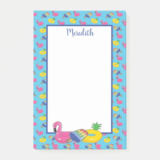 Personalised Bright Blue Pool Floats Patterned Post-it Notes (Front)