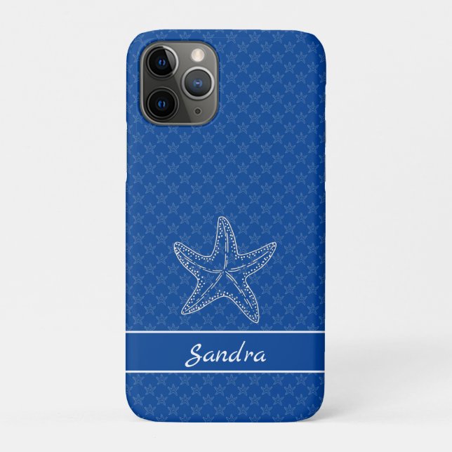 Personalised  Bright Blue White  Starfish  Case-Mate iPhone Case (Back)
