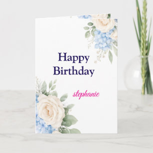 Personalised Bright Coloured Pink Roses Birthday Card