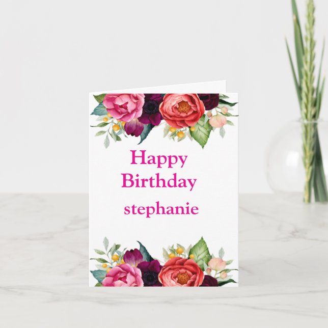 Personalised Bright Coloured Pink Roses Birthday Card (Front)