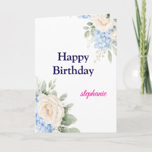 Personalised Bright Coloured Pink Roses Birthday Card