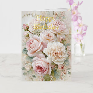 Personalised Bright Coloured Pink Roses Birthday Foil Greeting Card