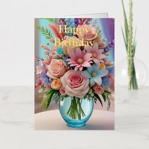 Personalised Bright Coloured Pink Roses Birthday Foil Greeting Card