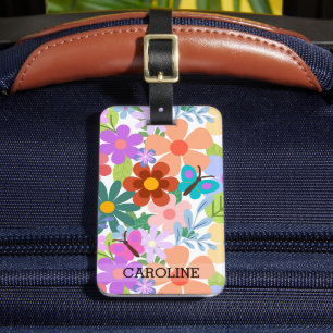 Personalised Bright Colourful Flowers Luggage Tag