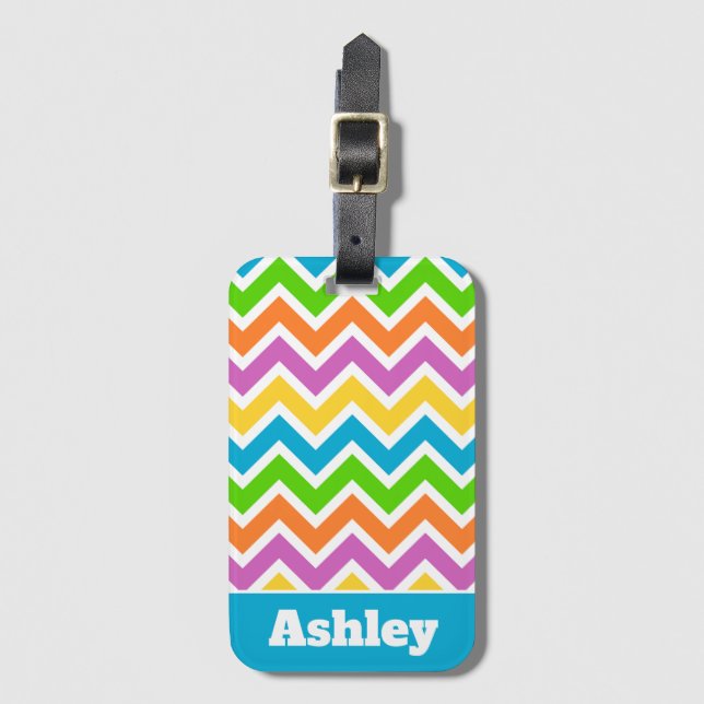 Personalised Bright Colours Chevron Luggage Tag (Front Vertical)