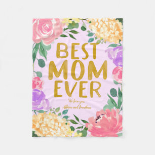 Personalised Bright Floral Best Mum Ever  Fleece Blanket