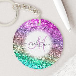 Personalised Bright Glitter Mermaid Monogram Name Key Ring<br><div class="desc">Easily personalise this beautiful sparkly faux glitter double-sided acrylic keychain with your custom handwritten script monogram and name.</div>