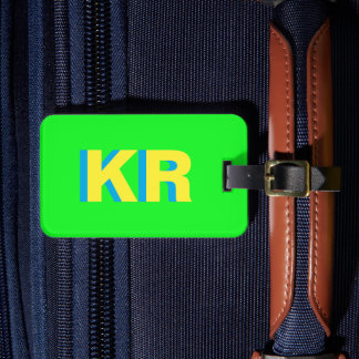 Personalised Bright Green Block Letter Monogram Luggage Tag