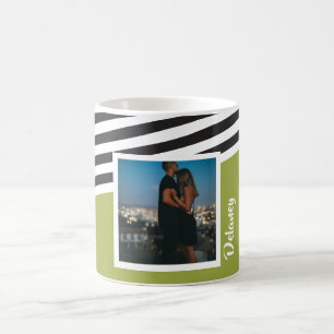 Personalised Bright Green Striped Pattern Photo Coffee Mug