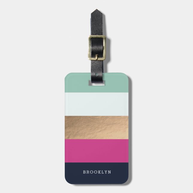 Personalised Bright Heues & Faux Gold Luggage Tag (Front Vertical)
