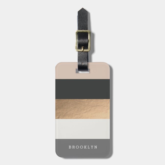 Personalised Bright Heues & Faux Gold Luggage Tag (Front Vertical)