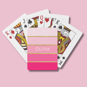 Personalised Bright Hot Pink & Gold Name Playing Cards