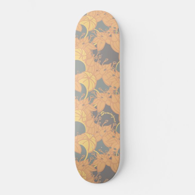 Personalised Bright Modern Bud & Flower Pattern Skateboard (Front)