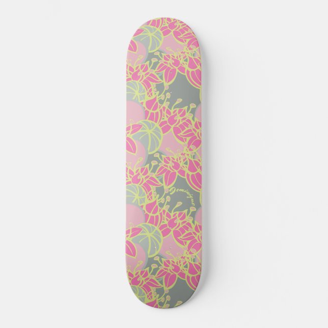 Personalised Bright Modern Bud & Flower Pattern Skateboard (Front)