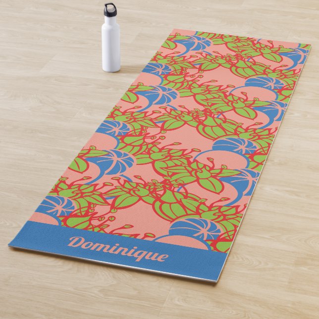 Personalised Bright Modern Bud & Flower Pattern Yoga Mat (In Situ)
