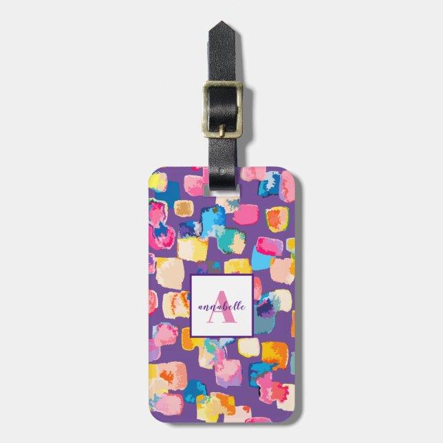 Personalised Bright Painted Abstract Name Luggage Tag (Front Vertical)
