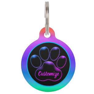 Personalised Bright Pastel Rainbow Paw Print Pet Tag