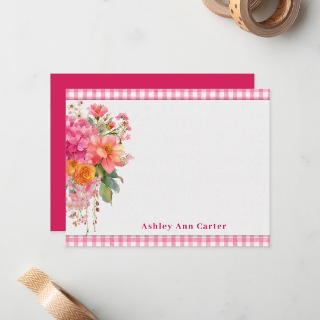Personalised Bright Pink Floral Card (Front/Back In Situ)