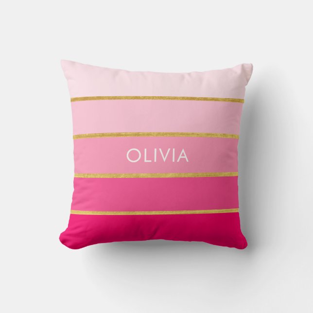 Personalised Bright Pink & Gold Name Cushion (Front)
