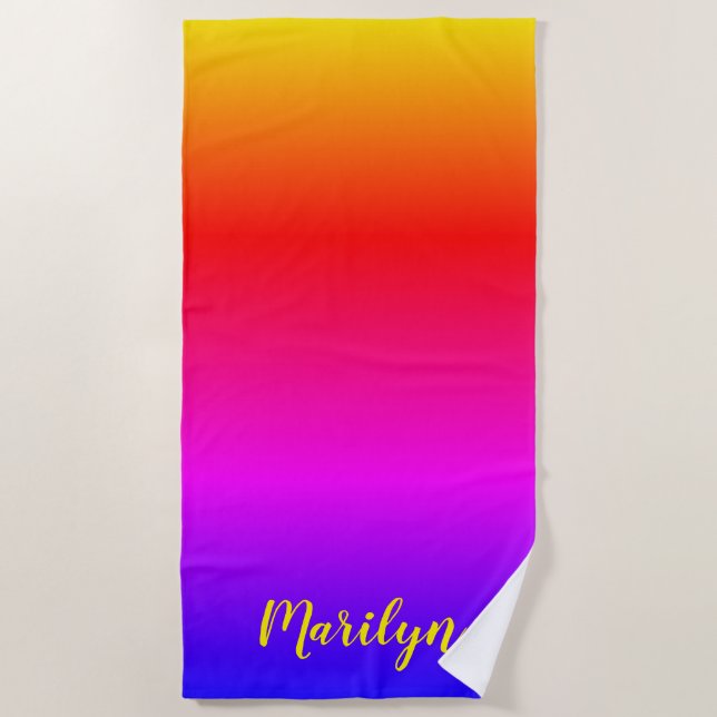 Personalised Bright Rainbow Ombre Beach Towel (Front)