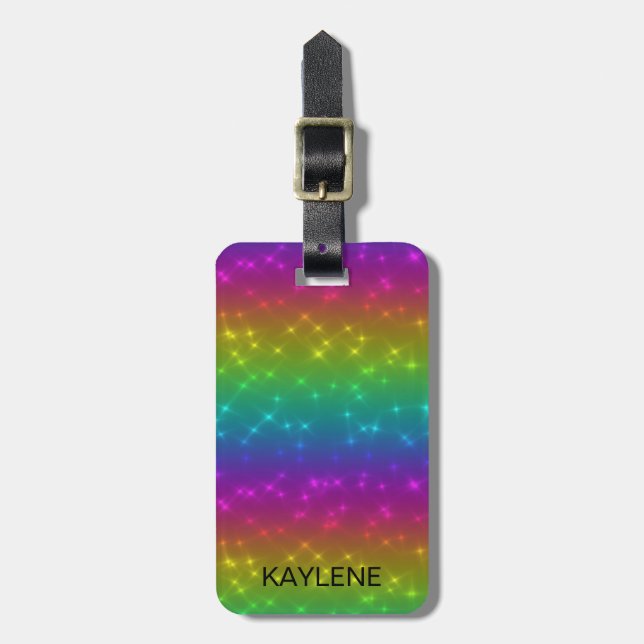 Personalised Bright Rainbow Sparkles Luggage Tag (Front Vertical)