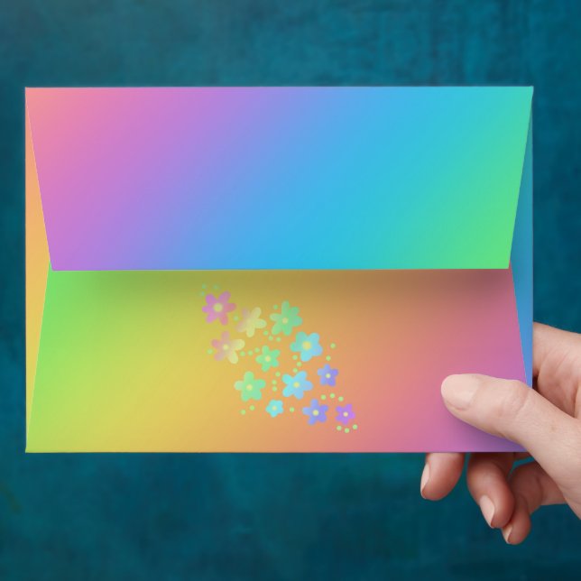 Personalised Bright Rainbow with Flowers Envelopes (Hand)