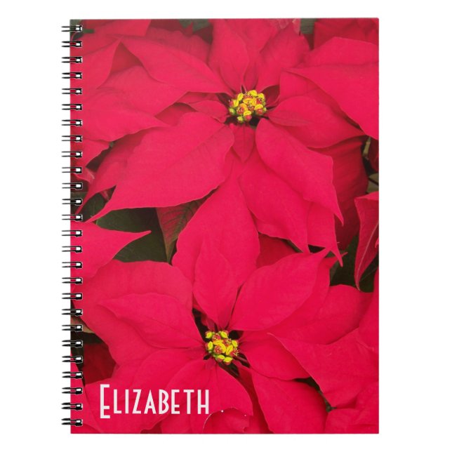 Personalised Bright Red Christmas Poinsettias Notebook (Front)
