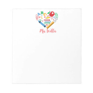 Personalised Bright School Supplies Heart Shaped Notepad
