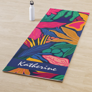 Personalised bright tropical colourful floral  yoga mat