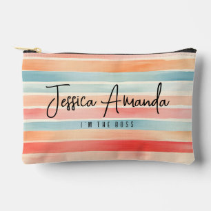 Personalised Bright Watercolor Colourful Stripe Accessory Pouch