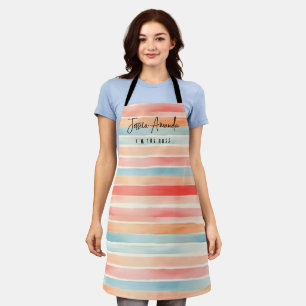 Personalised Bright Watercolor Colourful Stripe Apron