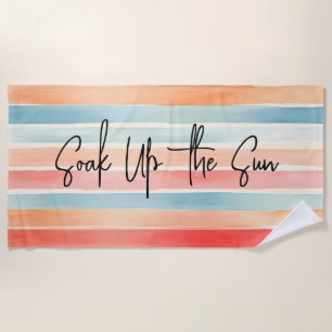 Personalised Bright Watercolor Colourful Stripe Beach Towel