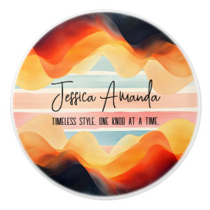 Personalised Bright Watercolor Colourful Stripe Ceramic Knob