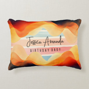 Personalised Bright Watercolor Colourful Stripe Decorative Cushion