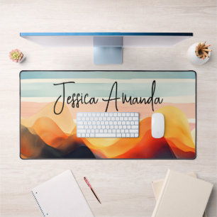 Personalised Bright Watercolor Colourful Stripe Desk Mat