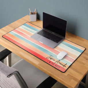 Personalised Bright Watercolor Colourful Stripe Desk Mat