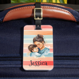 Personalised Bright Watercolor Colourful Stripe Luggage Tag
