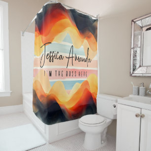 Personalised Bright Watercolor Colourful Stripe Shower Curtain