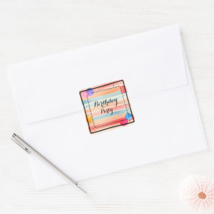 Personalised Bright Watercolor Colourful Stripe Square Sticker