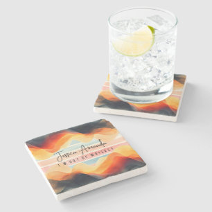 Personalised Bright Watercolor Colourful Stripe Stone Coaster