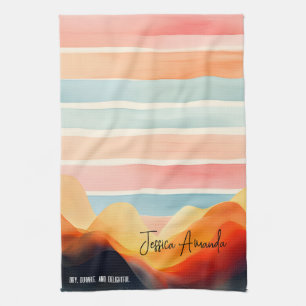 Personalised Bright Watercolor Colourful Stripe Tea Towel