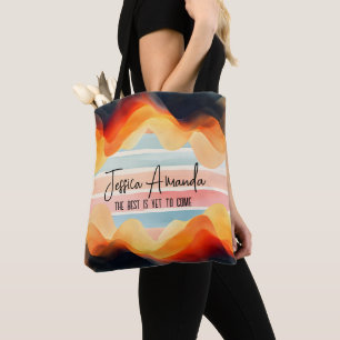Personalised Bright Watercolor Colourful Stripe Tote Bag