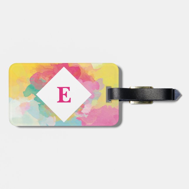 Personalised Bright Watercolour luggage tag (Back Horizontal)
