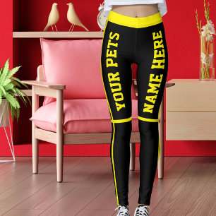 Personalised Bright Yellow Black Stripes Pet Names Leggings